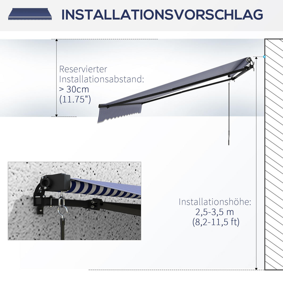 MARKISE, Blau+Weiß, Polyesterstoff, Aluminium - Blau, Metall (290/1/350cm) - Outsunny