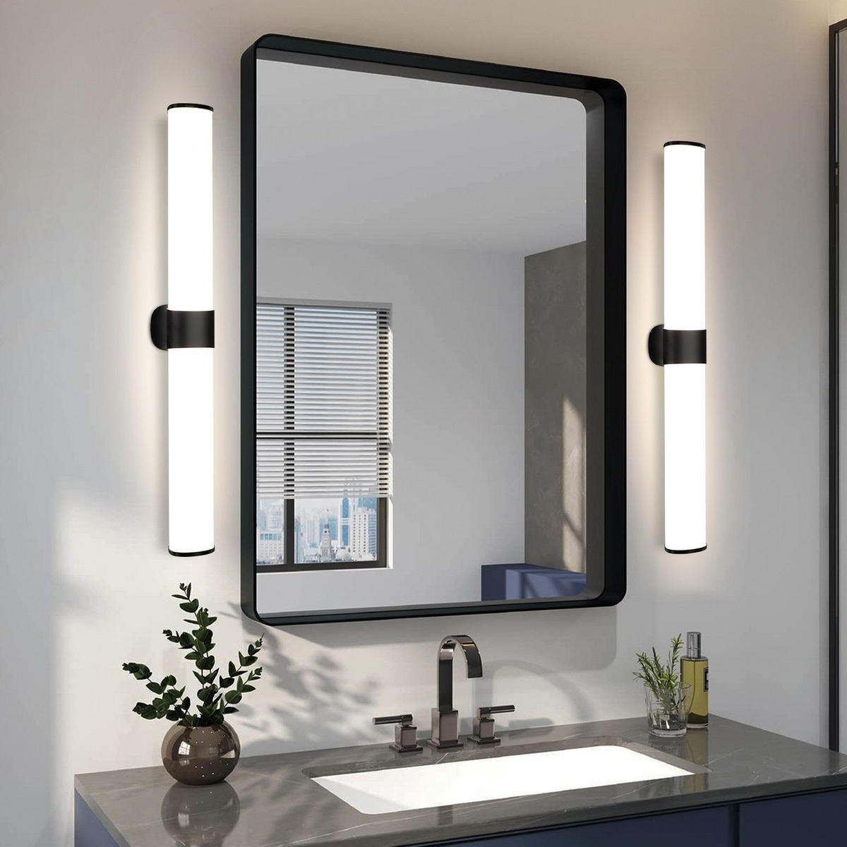 SPIEGELLEUCHTE Lichtanis 12.8/6.8/60.0 cm - Schwarz, Kunststoff (12.8/6.8/60cm) - ZMH