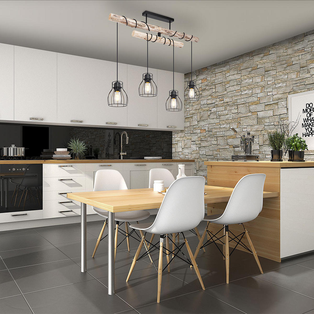 HÄNGELEUCHTE Holzbalken Braun - Braun, Holz (90/14/100cm) - Globo Lighting