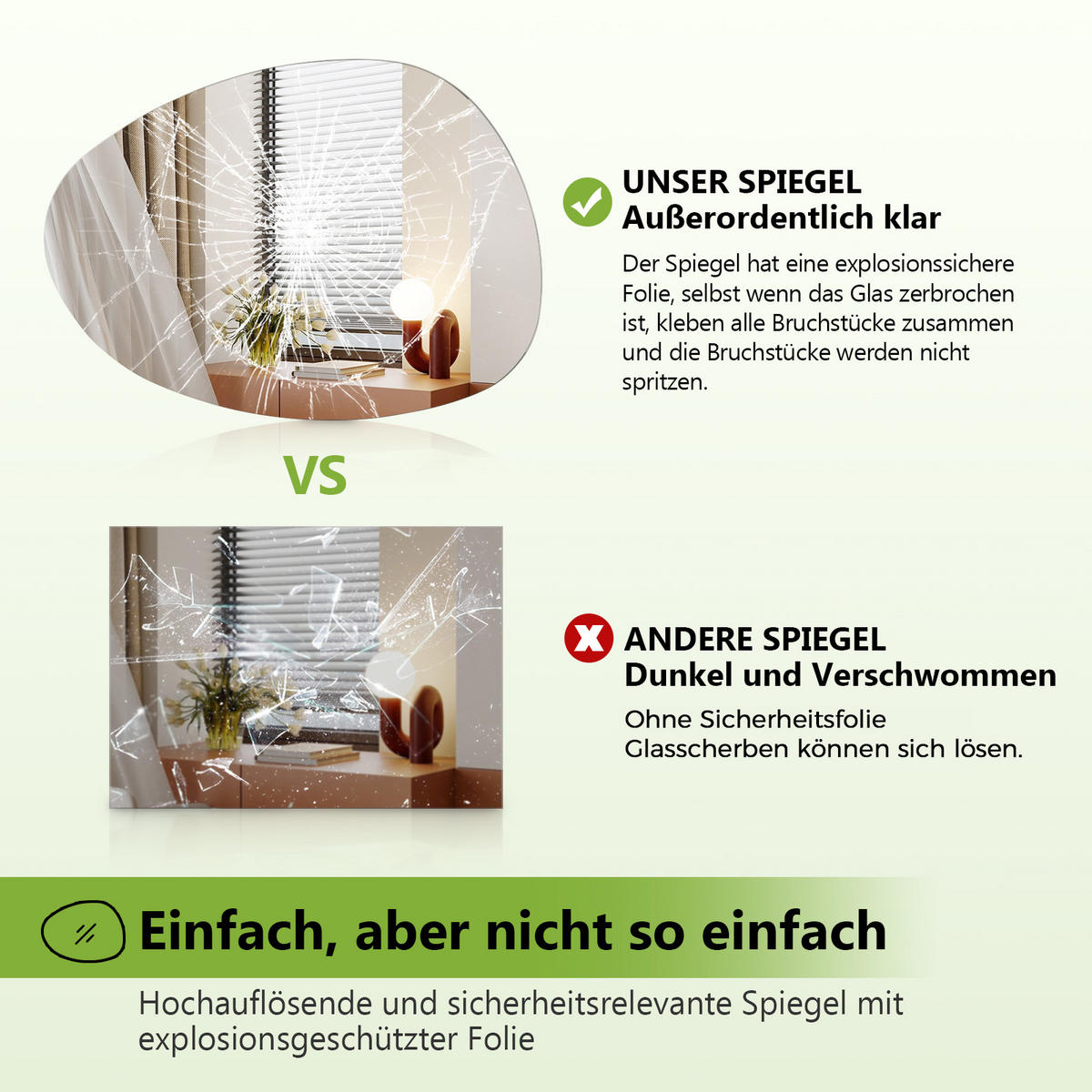 BADEZIMMERSPIEGEL 75/55 cm asymmetrisch ohne Rahmen - Transparent, Glas (55/75/1cm) - S'AFIELINA