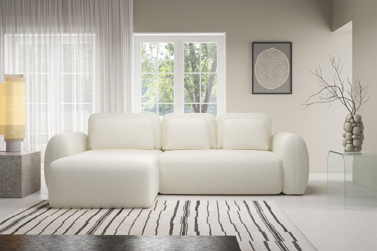 ECKSOFA Gaston Mit Schlaffunktion - Creme, Holzwerkstoff/Textil (304/190cm) - Fun Möbel