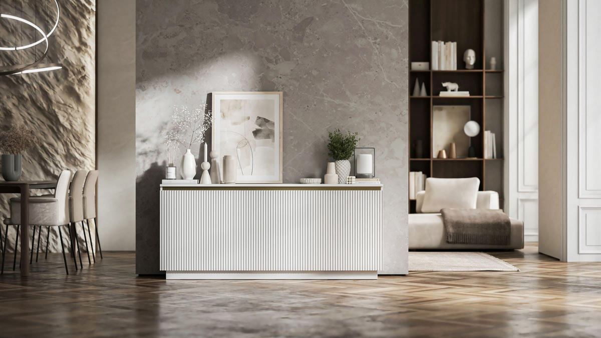 KOMMODE Selene 3D Weiß Matt Glamour 167 cm - Weiß, Holzwerkstoff (166.8/71.4/35cm) - Meble Lindner
