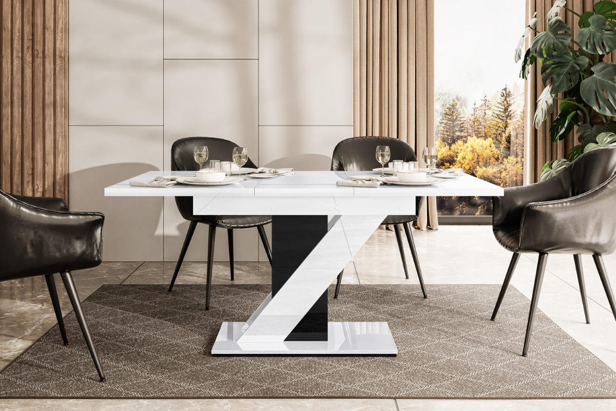 ESSTISCH ausziehbar 120 -160x80x75 cm - Hochglanz Weiß/Hochglanz Schwarz - EVA - Weiß Hochglanz, Holzwerkstoff (120/80/75cm) - ALTDECOR