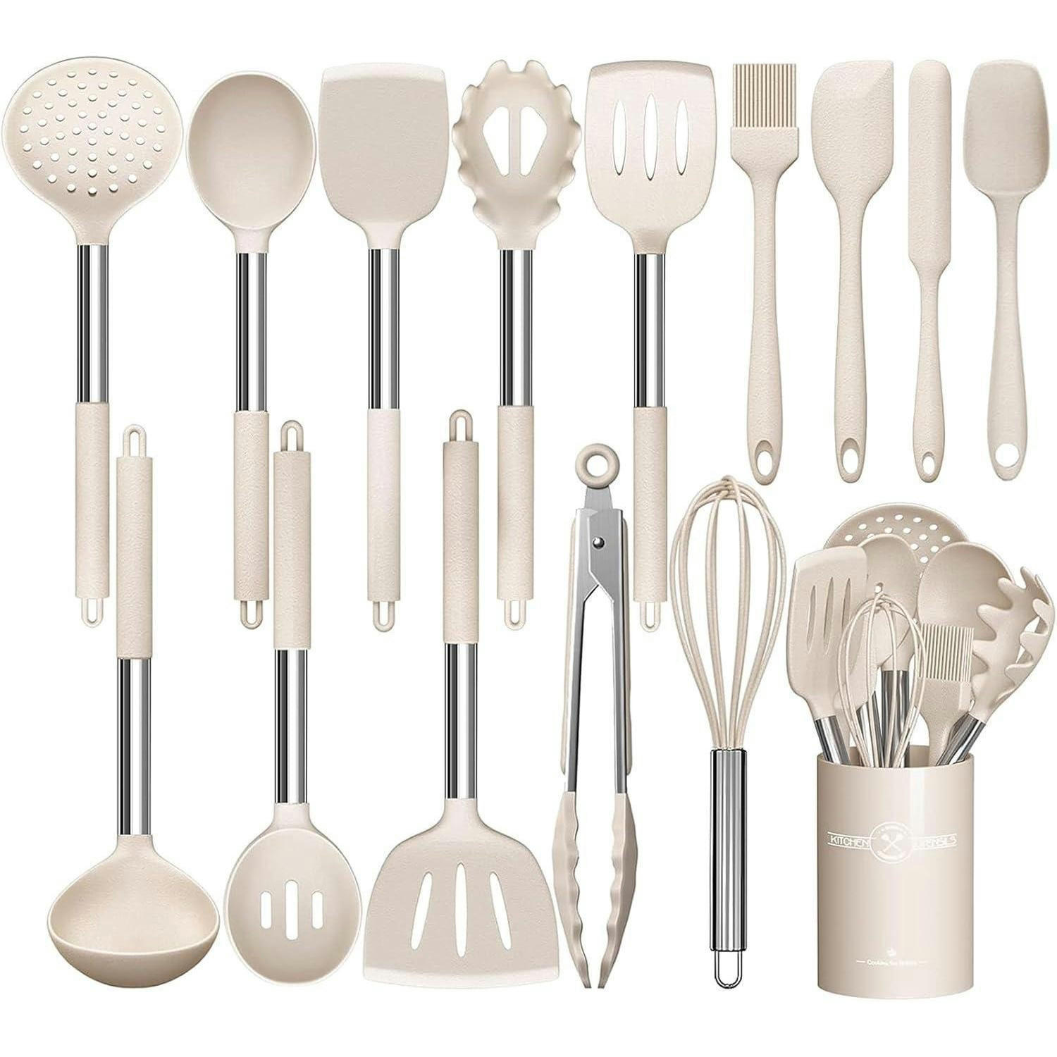 KÜCHENUTENSILIEN-SET 15-teilig Silikon Khaki - Olivgrün, Kunststoff