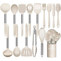 KÜCHENUTENSILIEN-SET 15-teilig Silikon Khaki - Olivgrün, Kunststoff