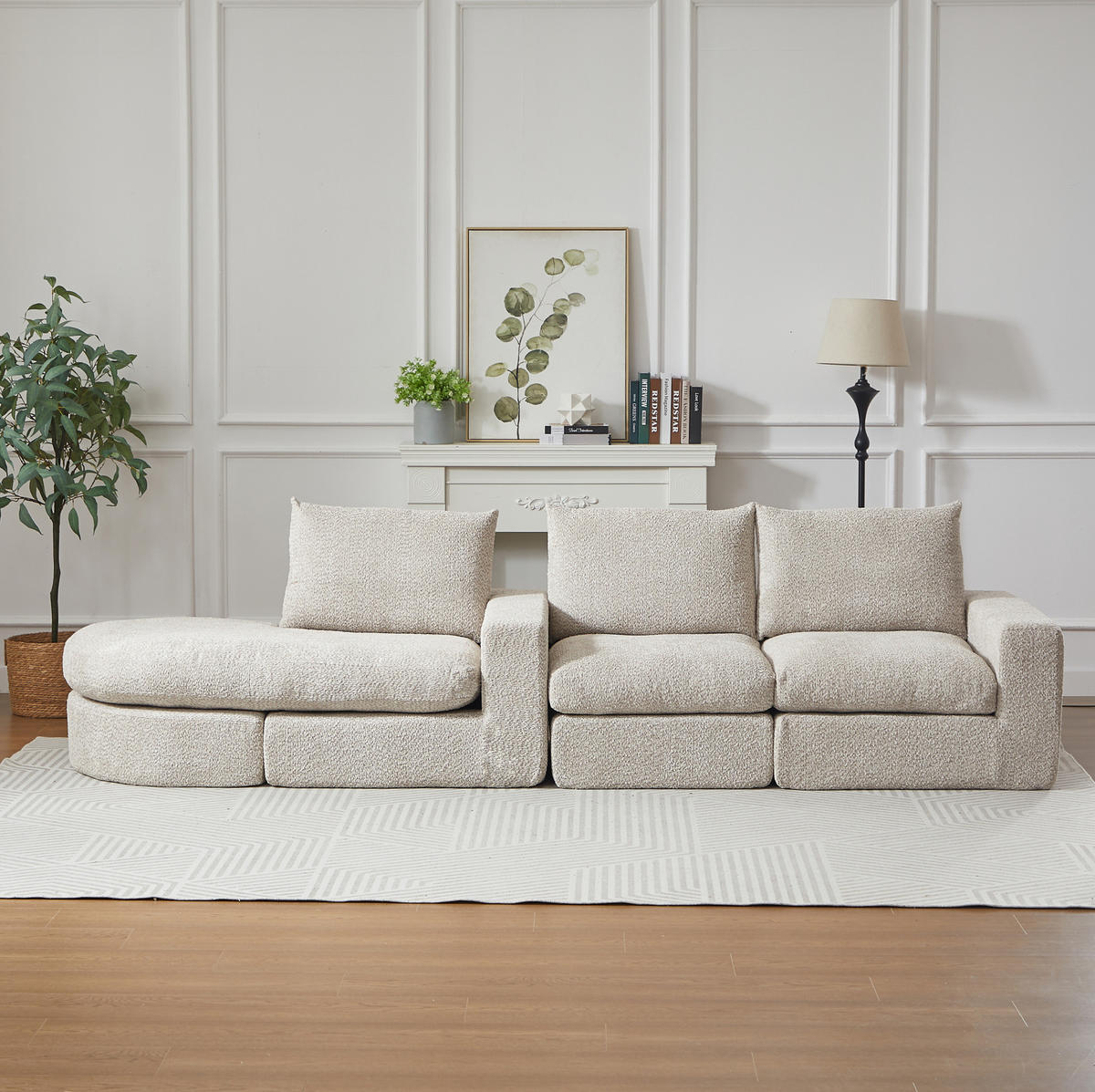 ECKSOFA 251/160/80 cm Sofa beige aus Chenille mit Chaiselongue und Kissen - Beige, Textil (160/251cm) - OKWISH