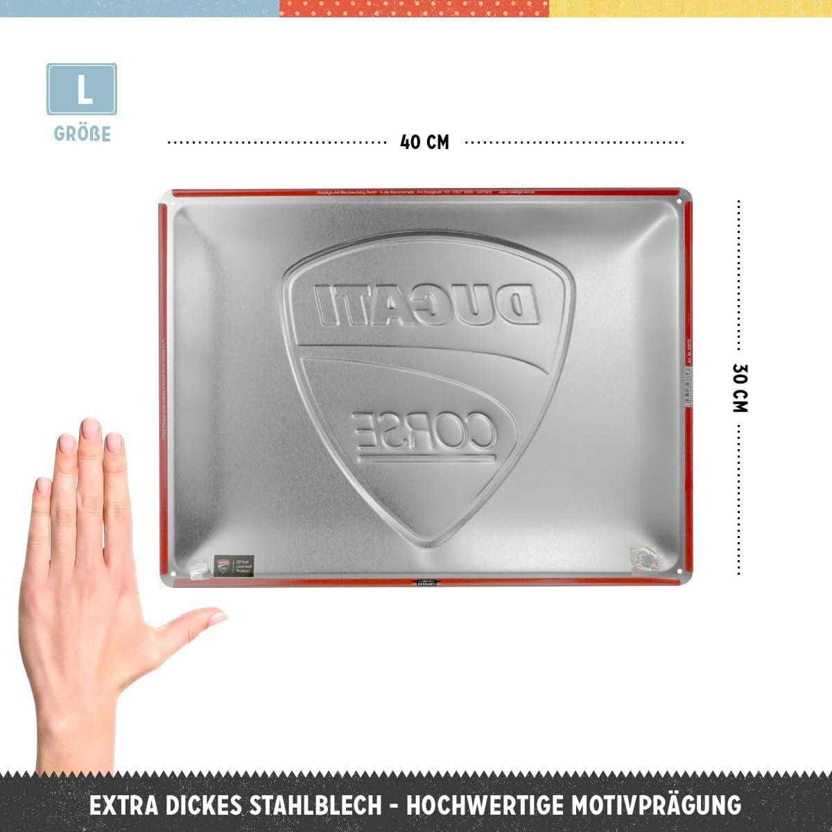 BLECHSCHILD 30/40 cm Ducati Corse Logo Racing Flag - Multicolor, Metall (40/30/0.2cm) - Nostalgic-Art