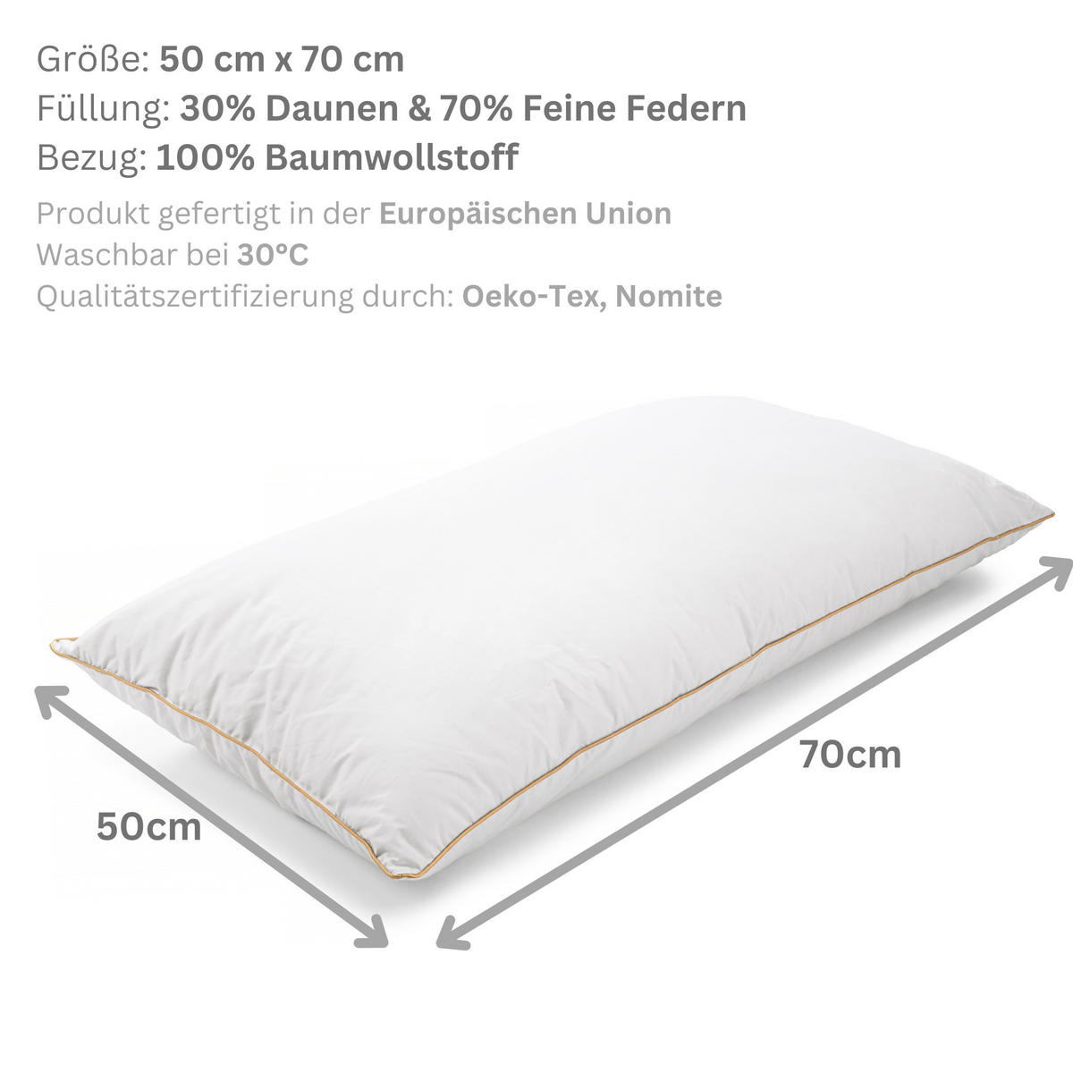 DAUNENKISSEN LUXURY BEDDING, Baumwolle - Weiß, Textil (50/70cm) - WOODEK
