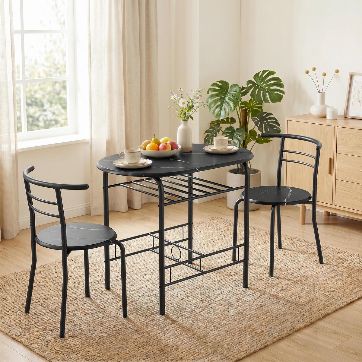 MATGRUPP i MDF och metall, svart - Svart, Träbaserade material/Metall (52/76/80cm) - HOMCOM