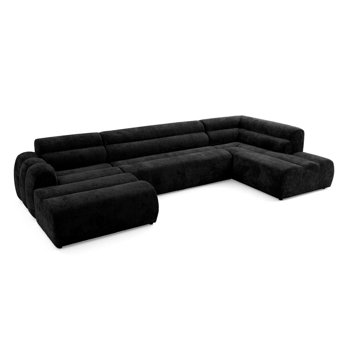6-SITZER modulares Wohnlandschaft U XXL VEER SET 4 Rechts, 368 x 190 cm, Chenille Webstoff Anthrazit - Anthrazit/Schwarz, Holz/Kunststoff (190/75/368cm) - Muffo