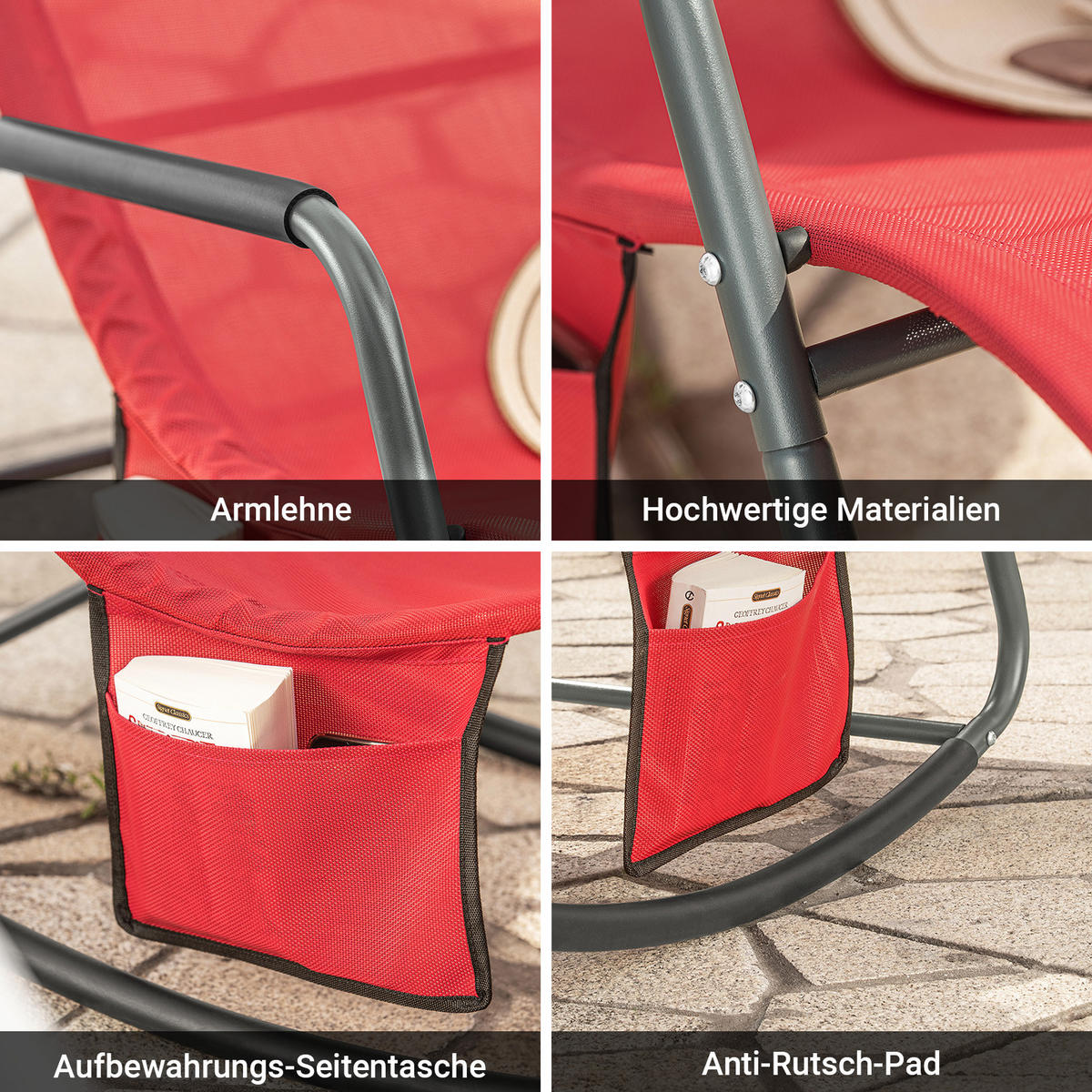 SONNENLIEGE Rot - Rot, Metall (145/85/57cm) - SoBuy