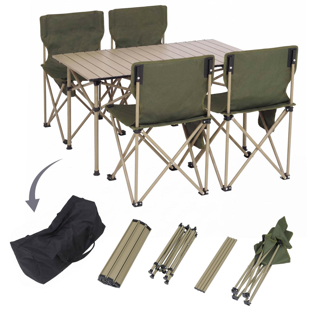 CAMPINGSET Grün - Grün, Metall (95/65/55cm) - MCW