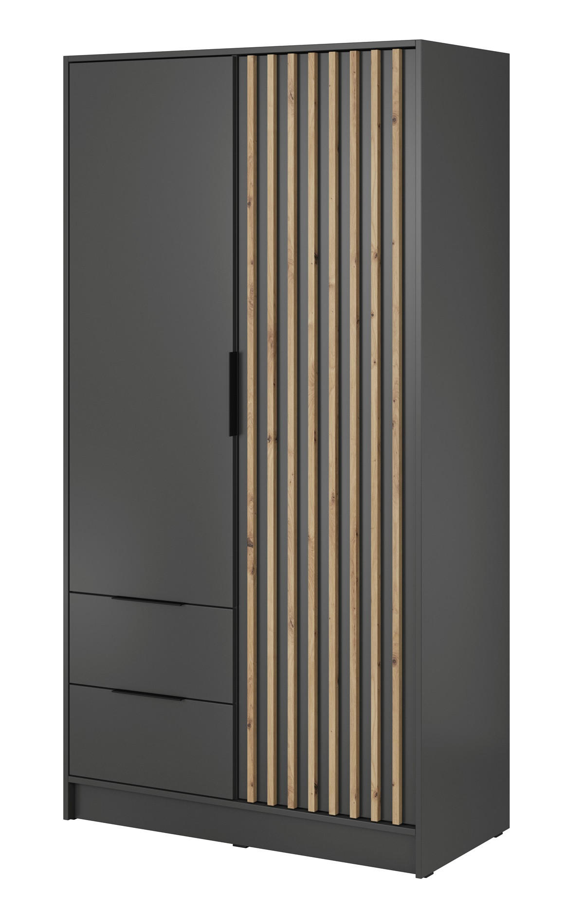 SCHRANK Grafit KELLY Zweitürig Mit Lamellen 105 cm - Graphitfarben, Holzwerkstoff (105/200/51cm) - Sepro Meble