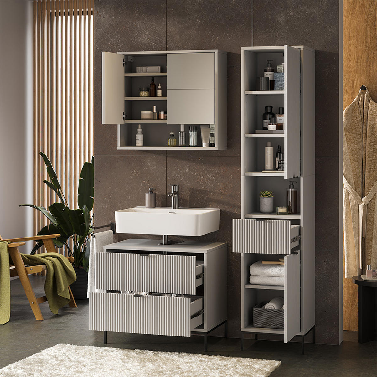 BADMÖBEL-SET Eliza Grau 3 Teile - Grau, Holzwerkstoff (70/63/45.1cm) - Vicco