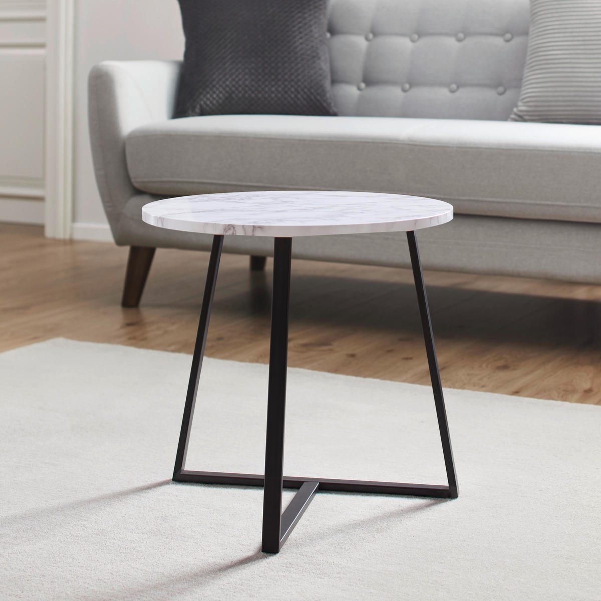 COUCHTISCH Silvia Weiß/Marmoroptik Rund - Weiß, Holzwerkstoff (45/45/45cm) - Bessagi Home