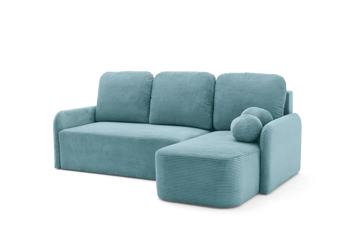 ECKSOFA CASPER L Rechts mit Schlaffunktion 132x198 Cord Blau - Blau/Schwarz, Holz/Kunststoff (145/217cm) - Muffo