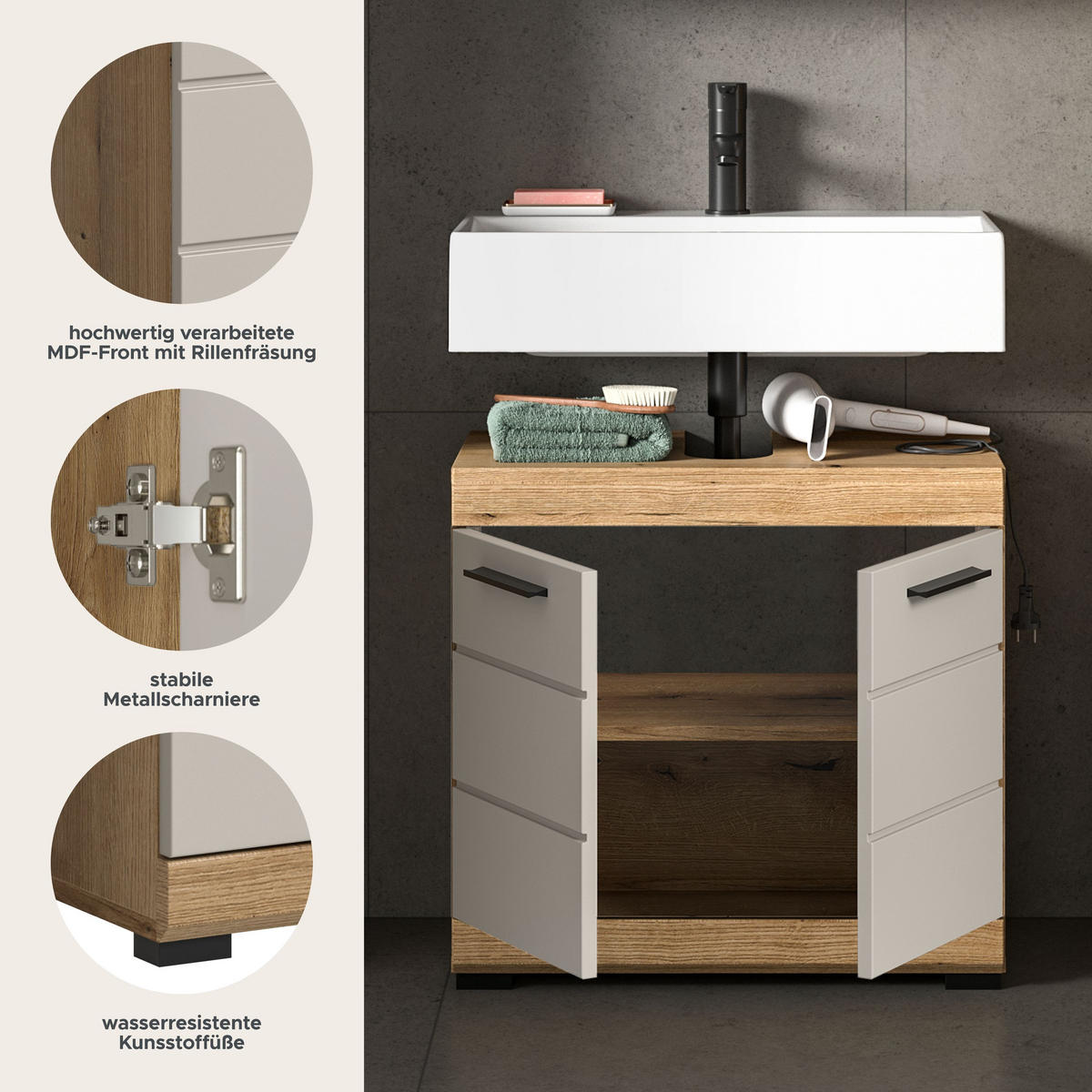 WASCHBECKENUNTERSCHRANK SCOUT (B/H/T: ca. 60/56/34 cm) in Evoak Oak Nachbildung/- - Eichefarben, Holz (60/56/34cm)