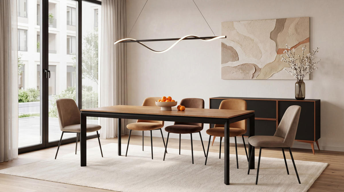 ESSTISCH Elan rechteckig ausziehbar verlängerbar mit Schwarzen Metallbeinen, Eiche Braun 180-270/90/76 cm - Eiche Wotan/Schwarz, Holzwerkstoff/Metall (90/270/76cm) - WFL GROUP