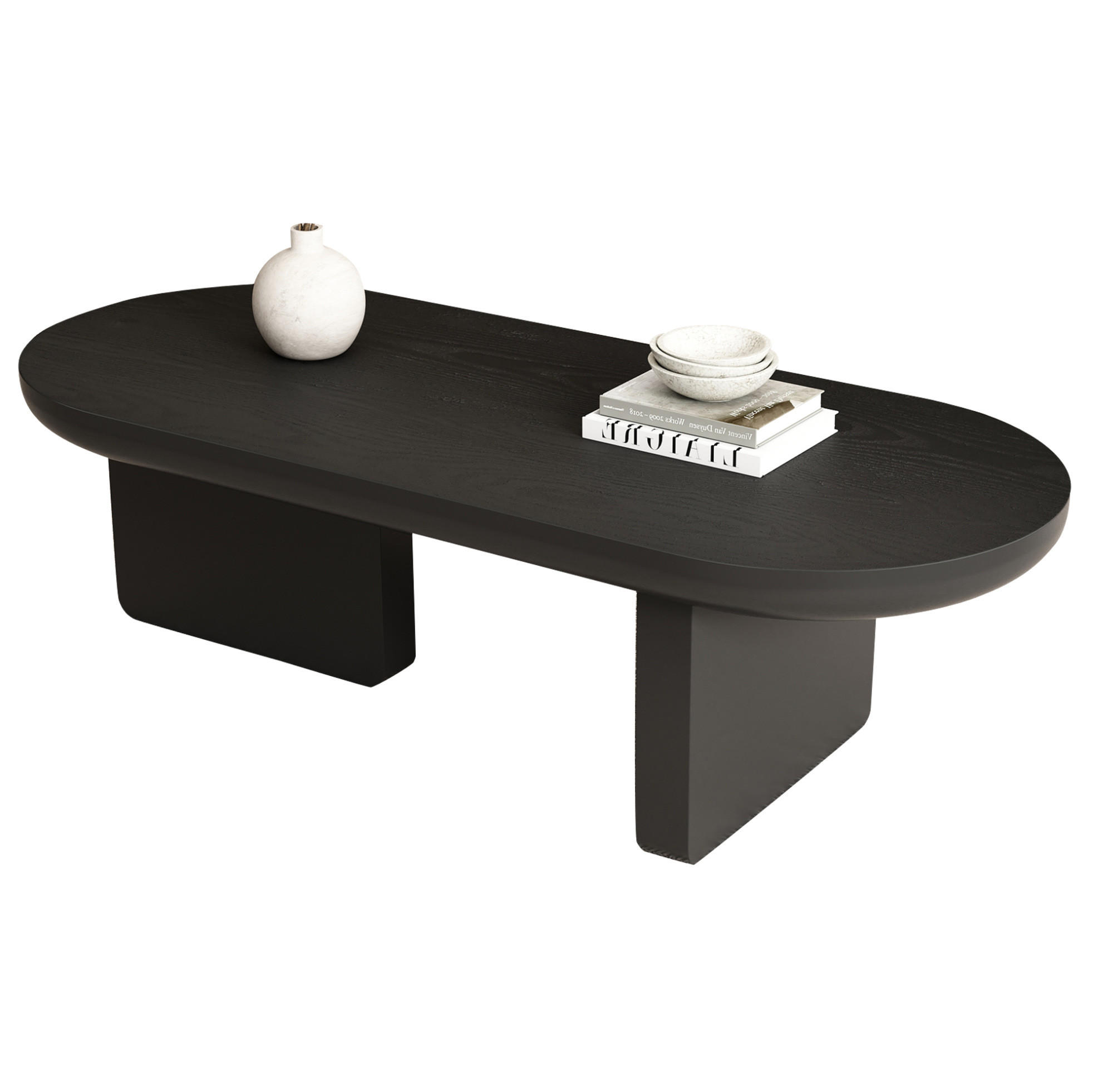COUCHTISCH aus MDF 119,7x49,8x35,5 cm Schwarz mit ovaler Tischplatte - Schwarz, Holzwerkstoff (119.7/49.8/35.5cm) - IVMEU