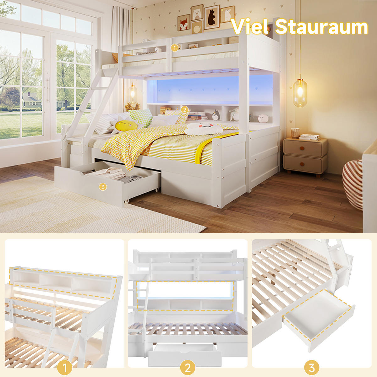 ETAGENBETT Weiß - Weiß, Holz - Raumix