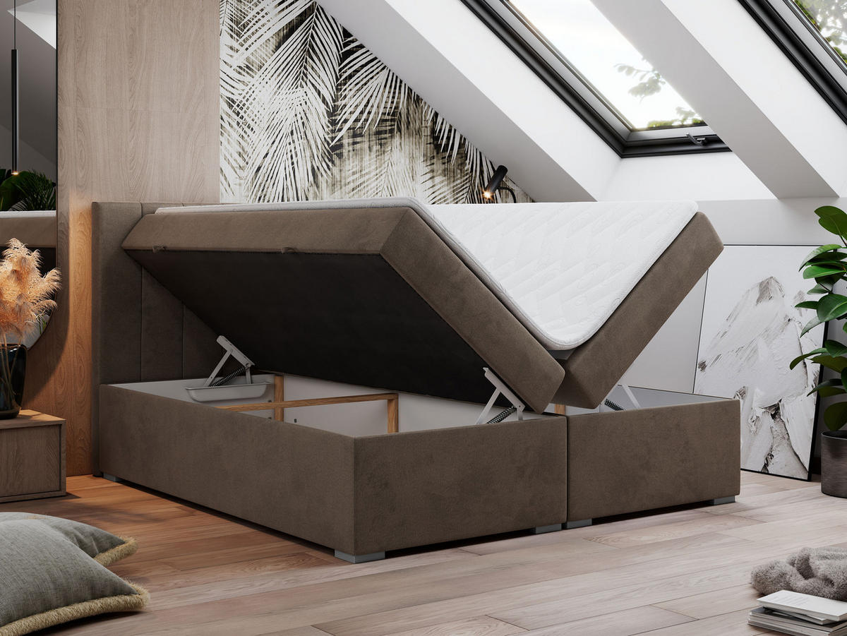 BOXBETT LOPE 140/200 - Braun Velvet - H3 - Braun, Holz/Textil (140/200cm)