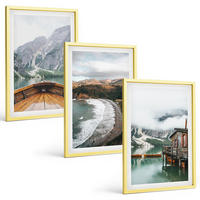 BILDER SET 3er Set - 40x60 cm Goldrahmen - Berge, See, Boot, Strand, Landschaft - Goldfarben, Kunststoff (40/60cm) - TULUP