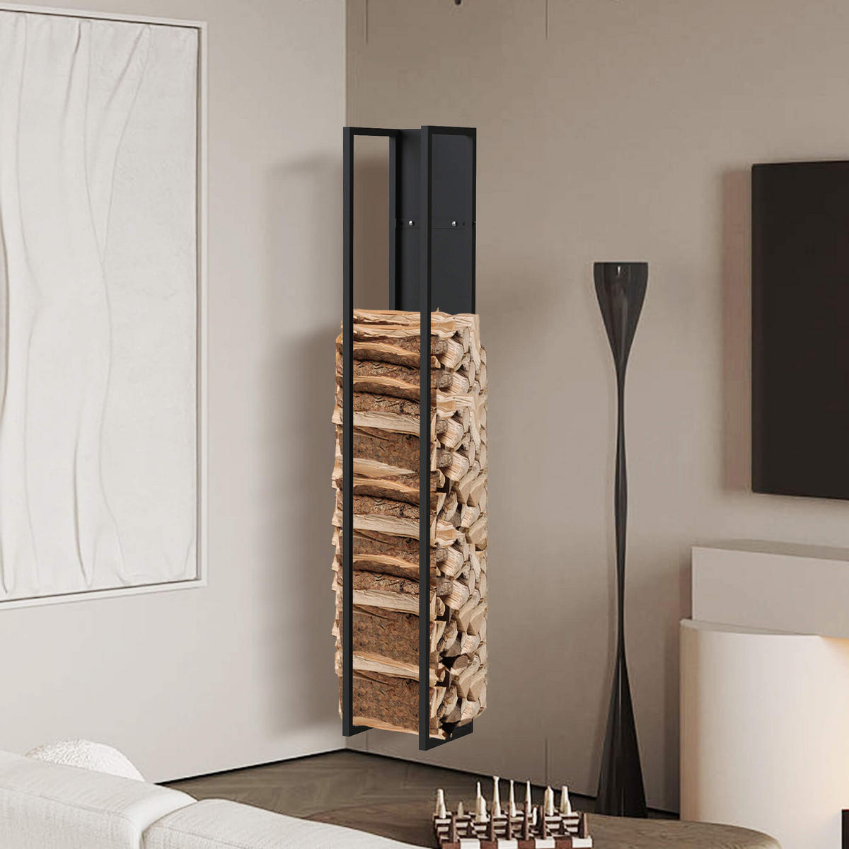 KAMINHOLZREGAL Wand Metall Schwarz 25/25/160 cm - Schwarz, Metall (25/160/25cm) - DanDiBo