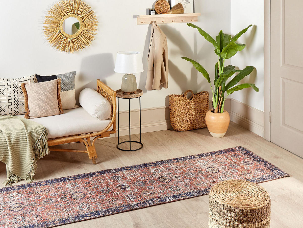 KURZFLOR-TEPPICH BAUMWOLLE Kurin 300/80 cm - Blau, Textil (80/300cm) - Beliani