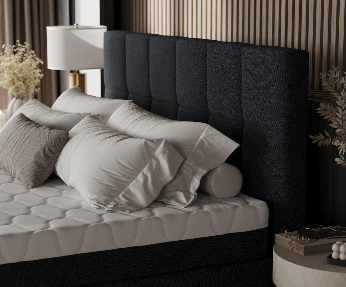 BOXBETT Elano 140/200 cm Anthrazit im Riva Stoff - Anthrazit/Schwarz, Holz/Holzwerkstoff (140/200cm) - AltaBeds