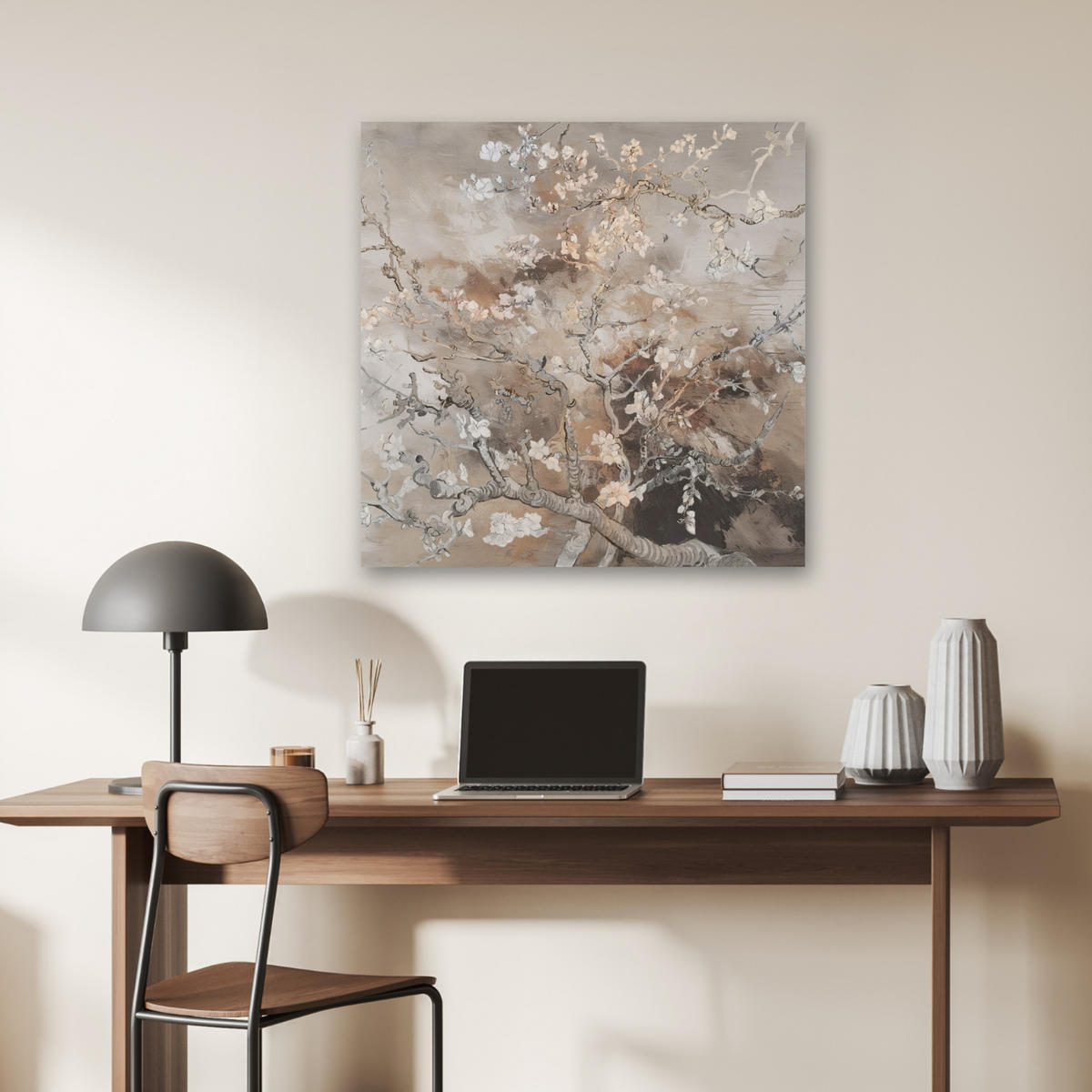 AKUSTIKBILD Mandelblüte - Kunst - Van Gogh - Beige - Abstrakt Akustikpaneele 80x80 cm - Braun, Kunststoff (80/80/0.9cm) - MuchoWow