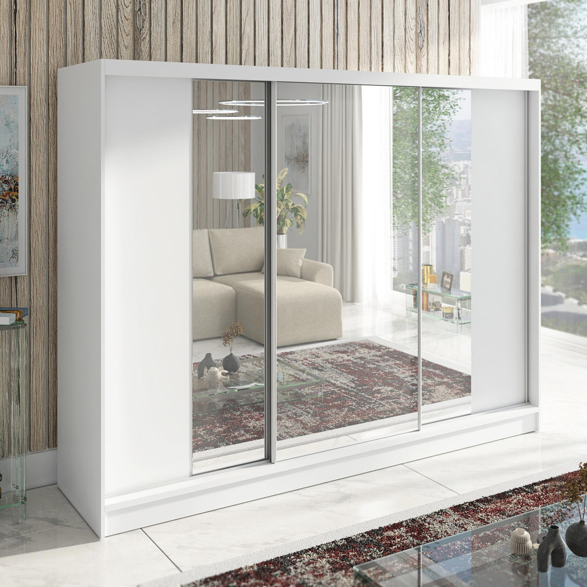 SCHWEBETÜRENSCHRANK 200 CM VIDA Farbe: Weiß - Weiß, Holzwerkstoff (200/215/60cm) - A&J MöbelLand