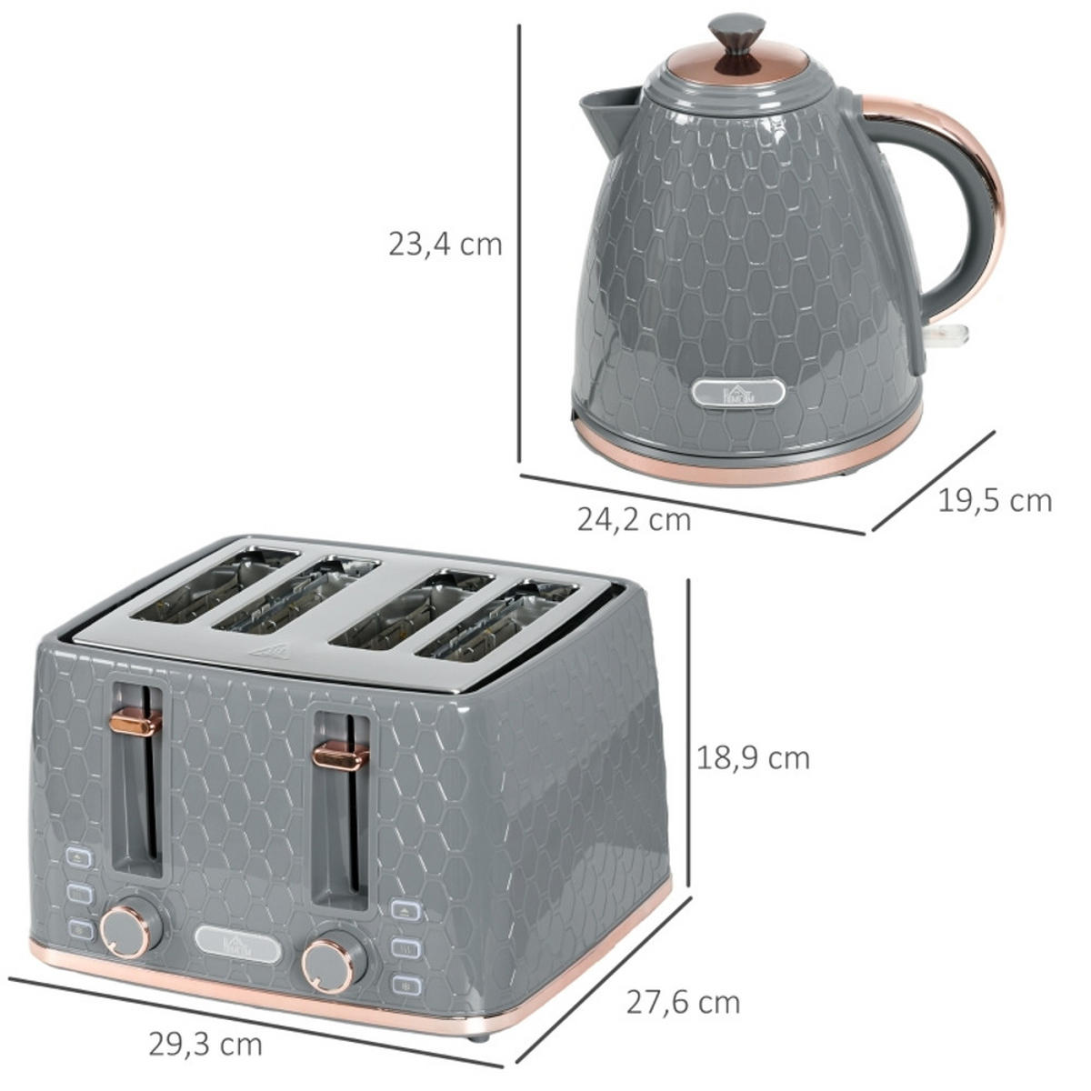 WASSERKOCHER-TOASTER Set 1,7L 4 Scheiben Toaster Kunststoff Grau - Grau, Kunststoff (19.5/23.4/24.2cm) - Rolipo