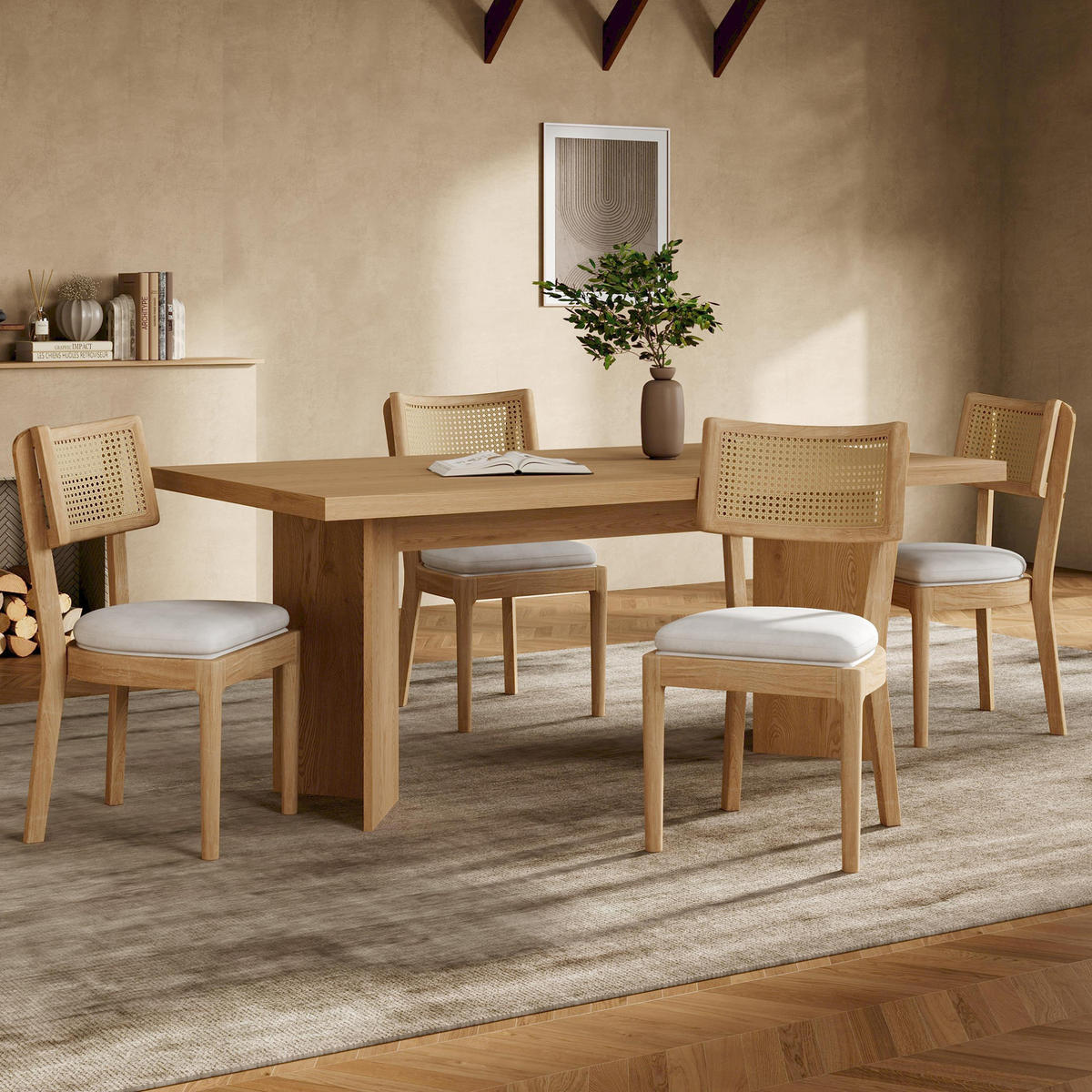 ESSZIMMERSTÜHLE 4er-Set mit Rattan-Rückenlehne Massivholz Wood - Braun, Holz (58/88/50.1cm) - Meubliv