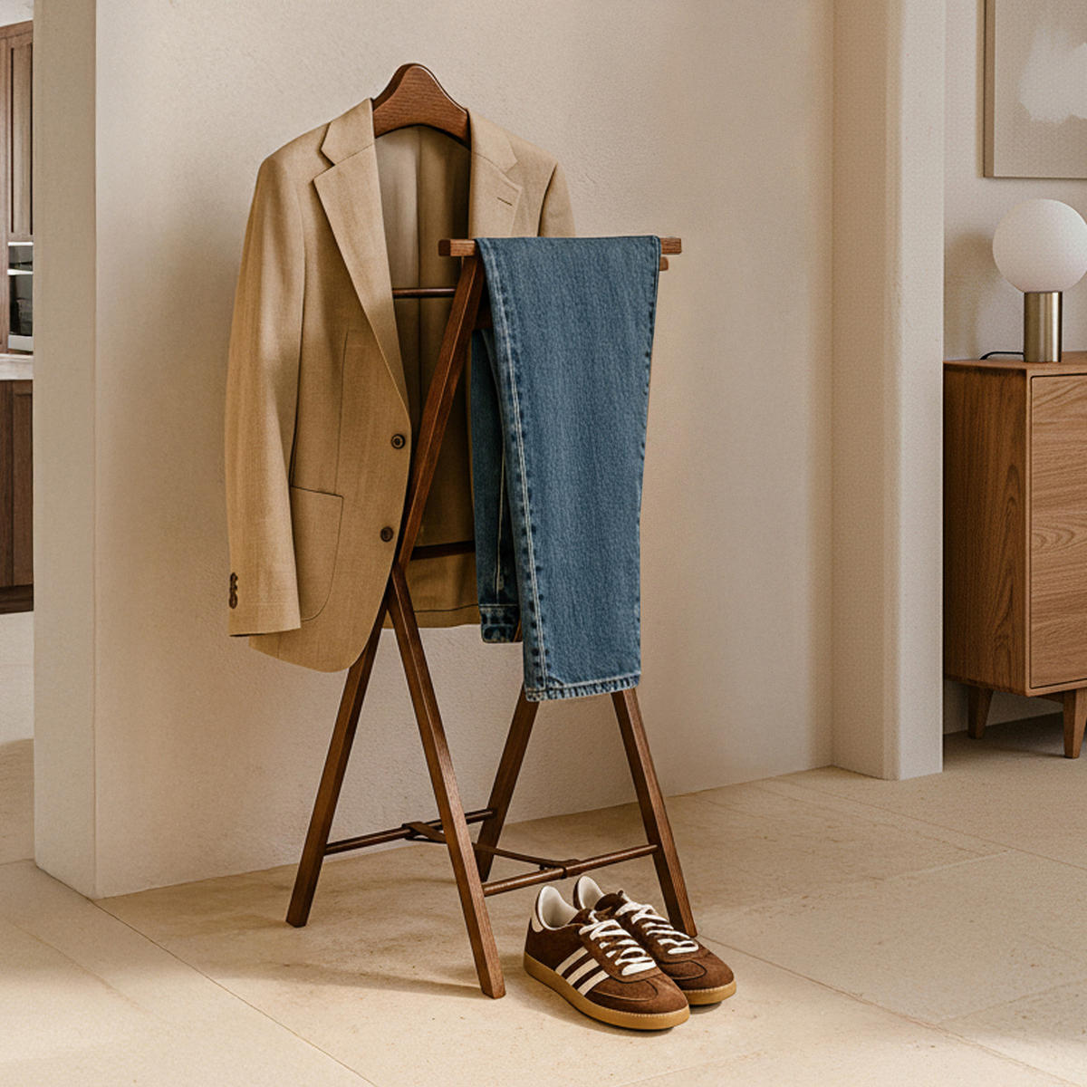 KLEIDERBUTLER AGLAS Herrendiener, braunes Buchenholz - Braun, Holz (32/104/44cm) - KONSIMO®