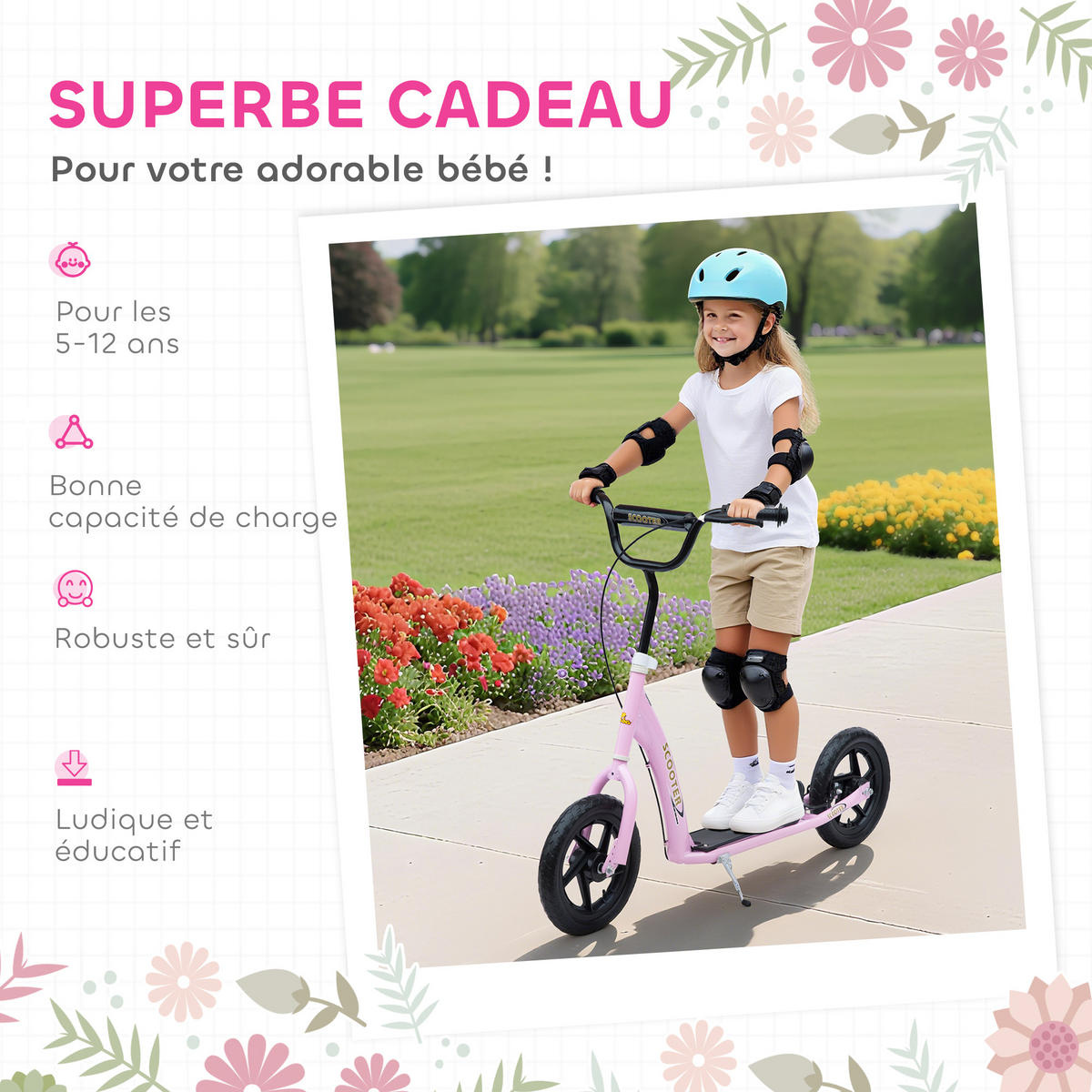 KINDERROLLER DE-16938 30 cm EVA-Reifen höhenverstellbar Pink - Pink, Metall (120/52/88cm) - ComfortXL