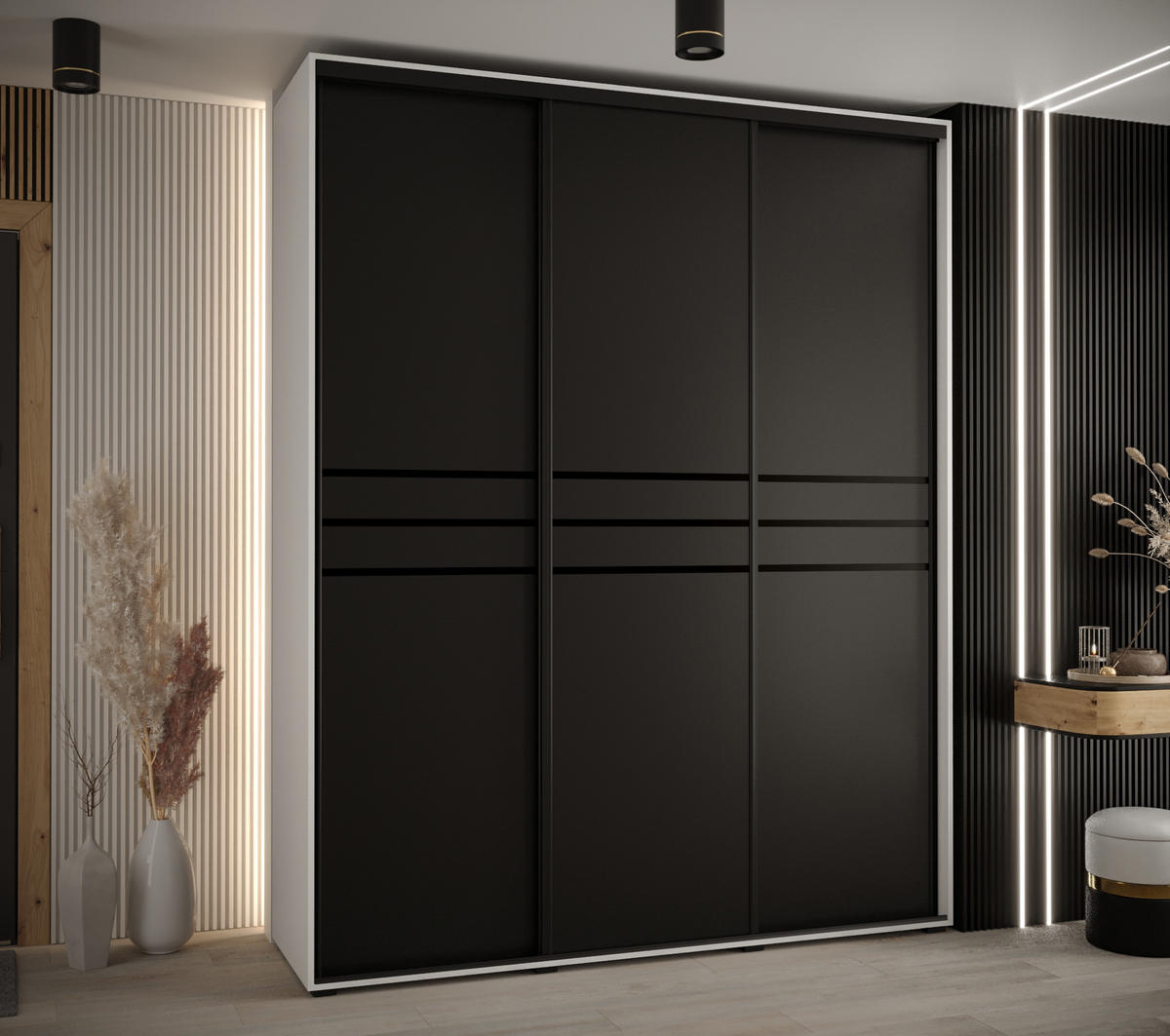 SCHWEBETÜRENSCHRANK 235,2/190/60 3-türig - Schwarz/Weiß, Holz/Metall (190/235/60cm) - Abiks Möbel