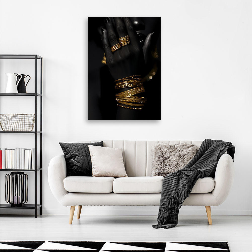 LEINWANDBILD Hand Gold Glamour 70x100cm - Schwarz, Textil (70/100cm) - Feeby