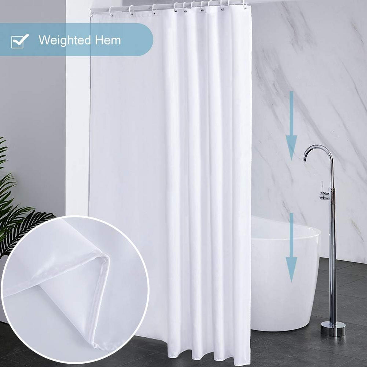 DUSCHVORHANG Weiß Polyester wasserdicht waschbar schimmelresistent mit Haken - Weiß, Kunststoff (240/200cm) - MCBOSON