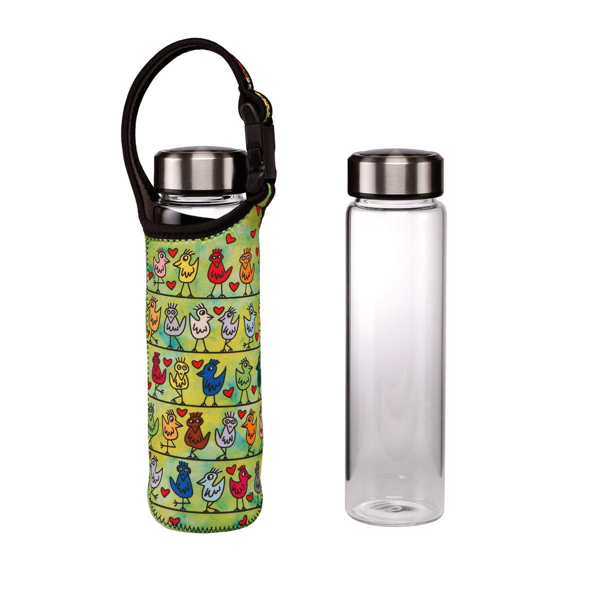 TRINKFLASCHE James Rizzi - Birds on a Love Wire, Pop Art, Glas-Kombi, Bunt, 700 ml - Multicolor, Glas (0.7L) - Goebel