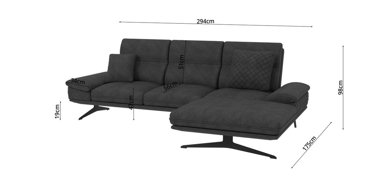 ECKSOFA Loris Schwarz Samt - Ottomane rechts - Schwarz, Holz/Textil (294/175cm) - S-Style Möbel