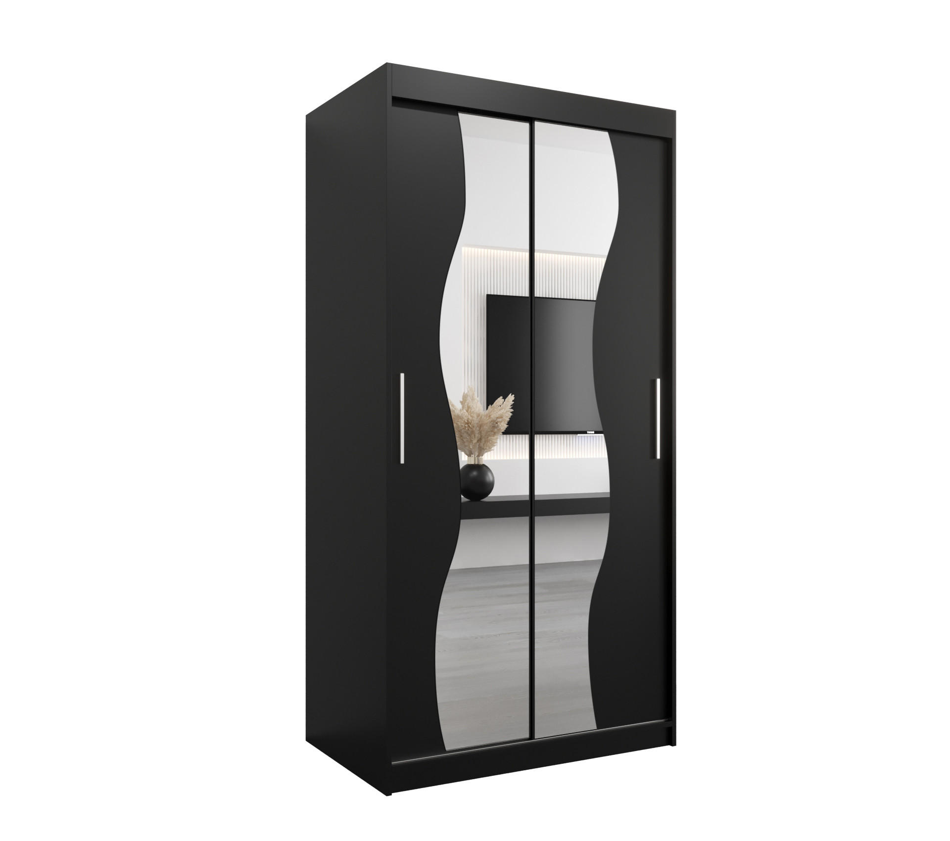 Abiks Möbel Schwebetürenschrank Schwarz, Schwarz 100x200x62 cm