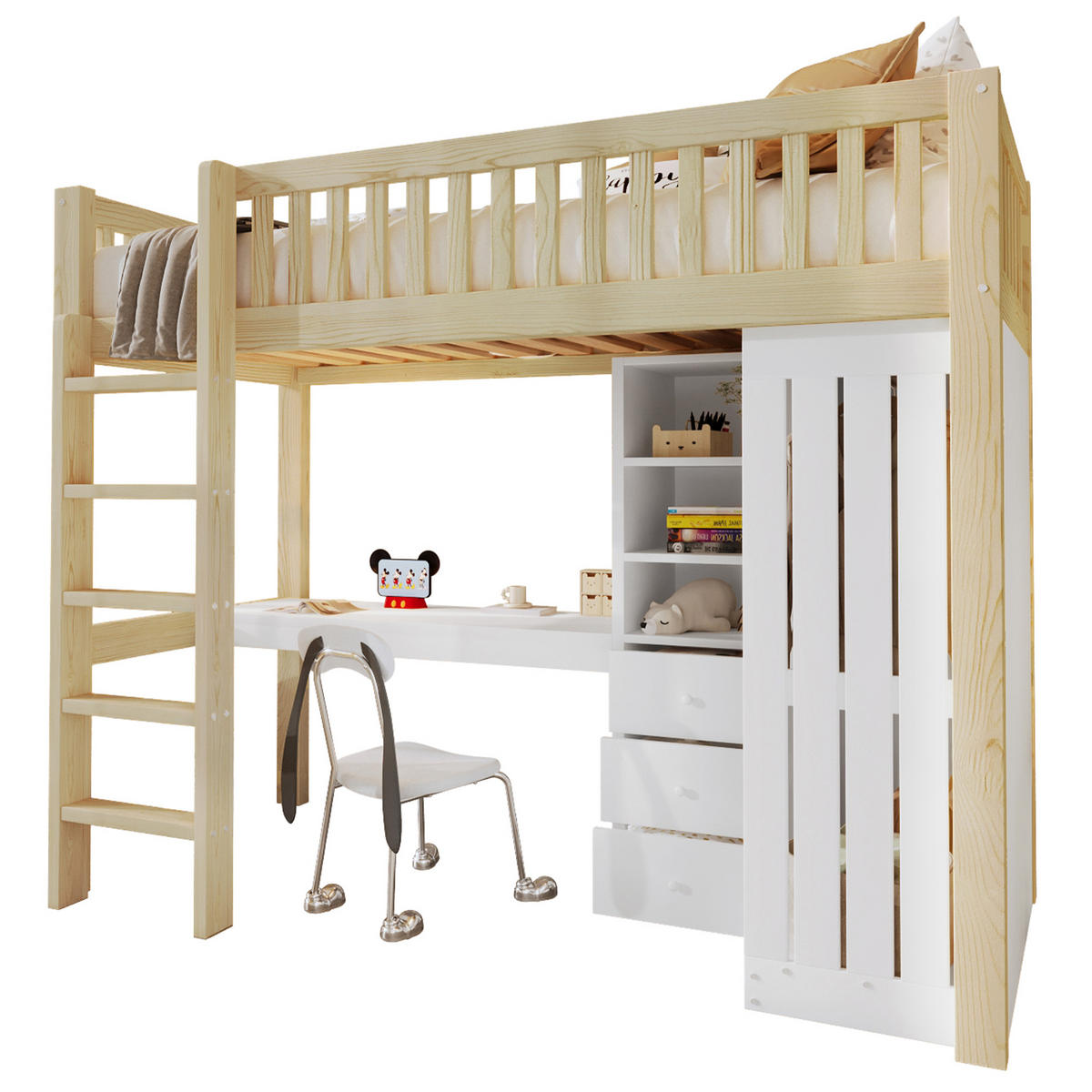 HOCHBETT 90x200cm Natur Holz Schreibtisch Kleiderschrank 3 Schubladen - Naturfarben, Holz (90/200cm) - FLIEKS