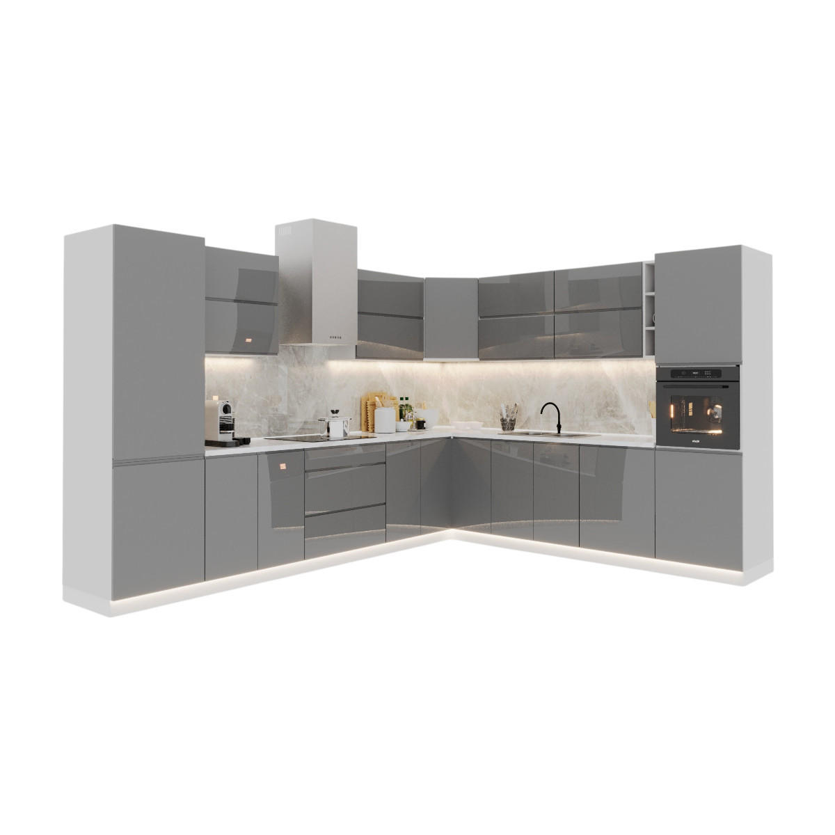 ECKKÜCHE - 340x270 cm Glanzia – KU-S20 – Grau Hochglanz - Grau, Holzwerkstoff (340/212/270cm) - hi-markt