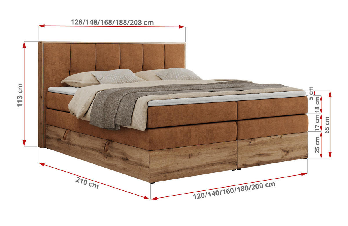 BOXSPRINGBETT ALBERO 1 KING 180/200 Orange Strukture - H3 - Orange, Holz/Textil (180/200cm) - MKS