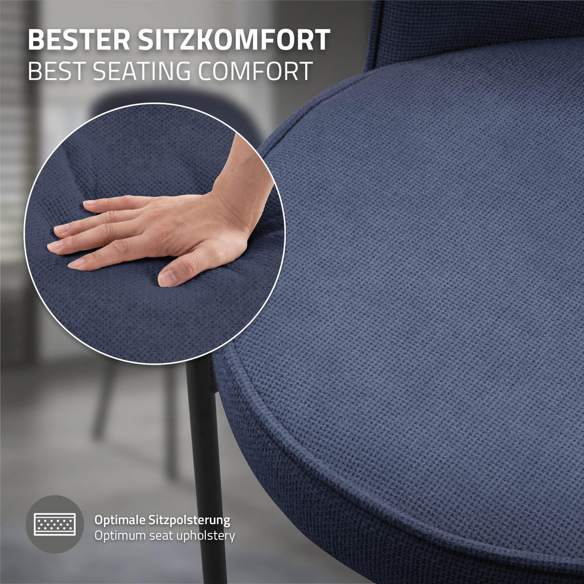 JÍDELNÍ ŽIDLE, sada 4 ks, tmavě modrá, s látkovým potahem - černá/tmavě modrá, kov/textil (50/83/63cm) - ML-DESIGN