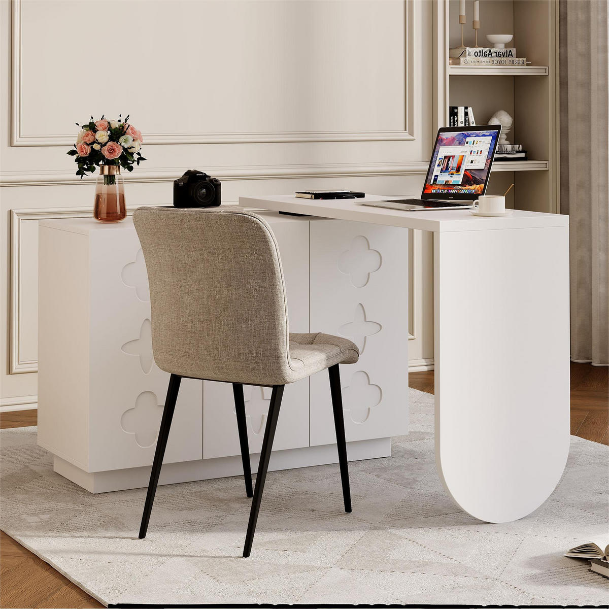 SCHREIBTISCH 110 cm in Weiß drehbar mit Schrank und Stauraum - Weiß, Holzwerkstoff (110/40/75cm) - BEAOK