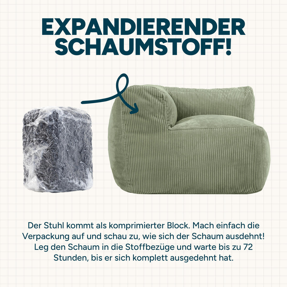 SITZSACK-ECKSESSEL ZEN modular Cord - Grün, Textil (100/68/100cm) - icon