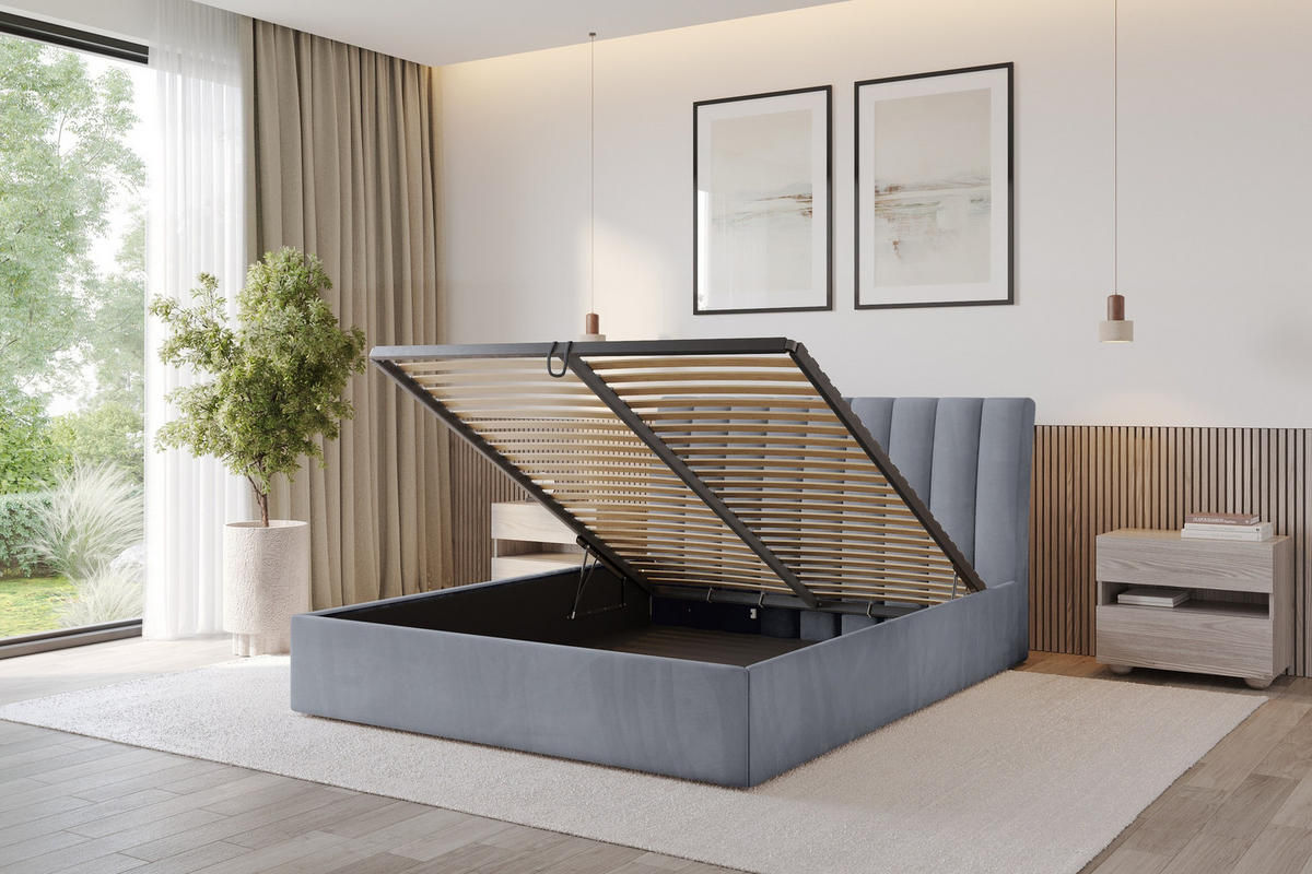 POLSTERBETT mit Bettkasten und Lattenrost, Boxbett ohne Matratze - ILAN 180x200 Grau - Grau, Holzwerkstoff/Textil (180/200cm) - ALTDECOR