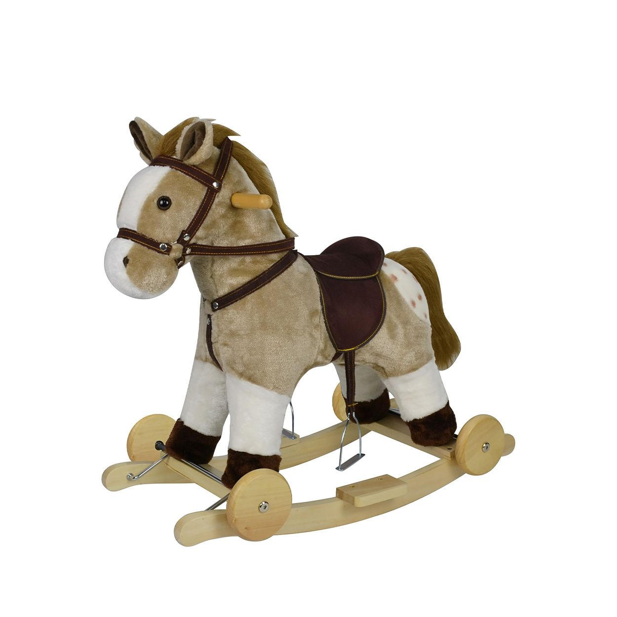 SCHAUKELPFERD RHWL024 braun Räder, Holzgriffe, Plüsch, sattelförmiger Sitz, bis 50 kg, Sound - Braun, Textil (34/60/64cm) - Chipolino