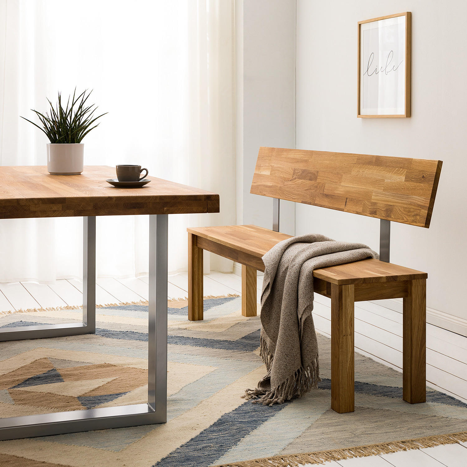 SITZBANK - Eiche massiv - Eichefarben, Holz (160/80/35cm) - home24